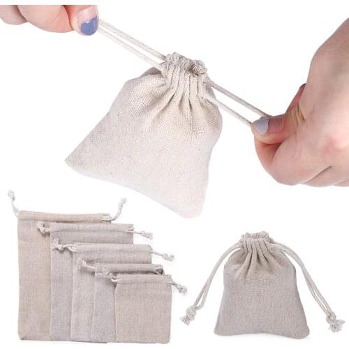 1/5 pcs Cotton Plain Candy Organizer Jute Gift Bags Drawstring Pouch Home Decor Sack Food Storage Wedding Favor Home Decor