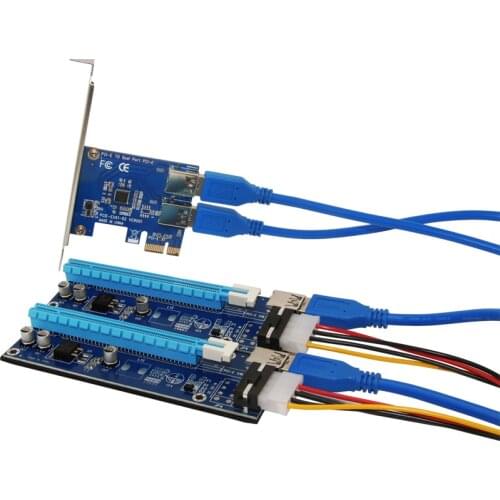 PCIe Riser Card 1 to 2 PCI-E 1X to PCI-E 16X Slot With USB 3.0 Power Cable Mining Adapter Conveter for BitCoin