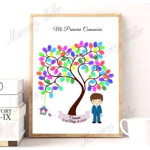 Personalized Kids First Holy Communion Guestbook Custom Theme Name Date Fingerprint DIY Canvas For Boys Girls Primera Comunión