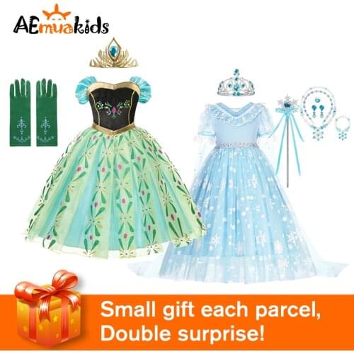 Frozen Anna Elsa Girls Princess Dress Kids Fancy Snow Queen Cosplay Costume Birthday Party Kids Elsa Gift Costume For 2-10 Years