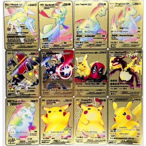 Pokemon New Charizard Pikachu GX MEGA Gold Metal Card Super Game Collection Anime Cards Toys for Children Christmas Gift