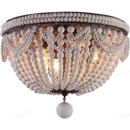Retro white wooden beads ceiling lamp bedroom vintage blue loft retro kitchen ceiling lights decorative living room mounted lamp