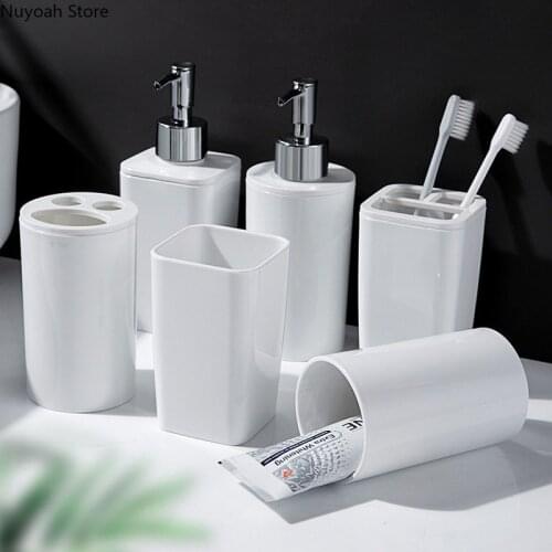 Bathroom Supplies White Square Bathroom Decoration Ornaments Mouthwash Cup Soap Dish Toothbrush Holder Bathroom Toilet Set