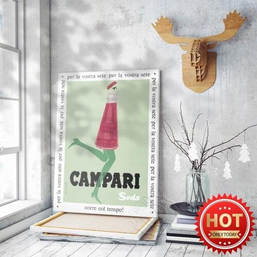 Campari Soda Retro Print, Retro Advertising Prints Poster, Campari Wall Art, Corre col tempo Vintage Art, Bar Pub Club Decor