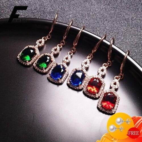 Retro Earrings 925 Silver Jewelry Geometric Colorful Topaz Gemstone Drop Earring for Women Wedding Engagement Party Accessories