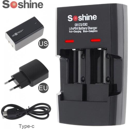 Soshine Li-FePO4 RCR 123 / CR2 Battery Intelligent Rapid Charger Rechargeable Battery Charger for 16340 15266 14250 Battery