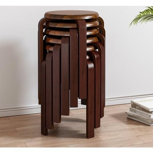 Modern Rubber Wooden Stools Practical Round Stacking Living Room Stool Kitchen Small Chair for Home/Restaurants/Hotel/Bar