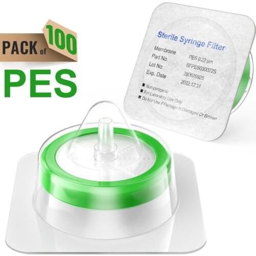 Sterile Syringe Filters,PES Membrane 0.22μm Pore Size,33mm Diameter,100Pcs Individually Packed by Ks-Tek