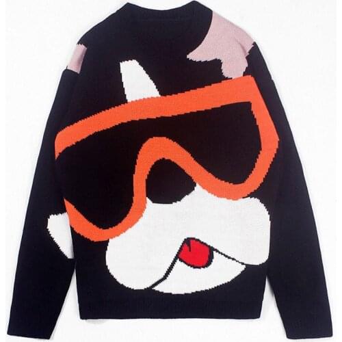Autumn and winter new mens sweater male students Korean fashion cartoon dog pattern round neck pullover sweater tide
