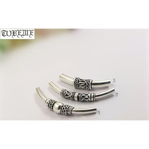 Handmade Thai 925 Silver Tube Beads100% 925 Sterling Bow Tube Beads Longevity Symbol Bracelet Bead Good Luck Jewelry Findings