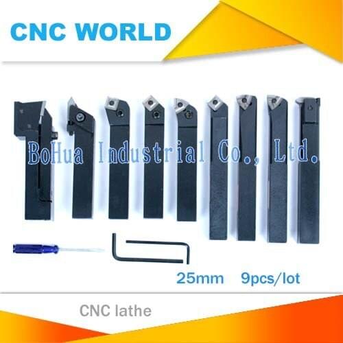 25mm 9pcs/set indexable carbide turnnig tools lathe, lathe cutting tools set, cutter tool set with inserts,wholesale