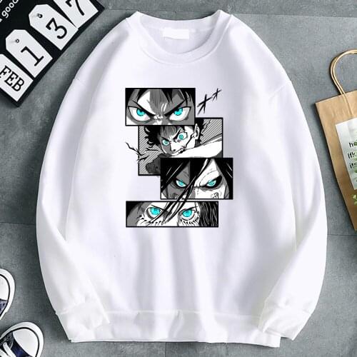 Attack on Titan Anime Eyes Print Hoodies Man Casual Fleece Sweatshirts Crewneck Soft Harajuku Vintage Pullover Mens Streetwear