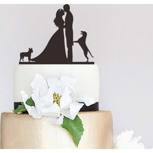 Wedding Cake Topper, Groom And Bride with Dog Cake Topper, Wedding Cake Decoration Unique Cake Topper Decoration