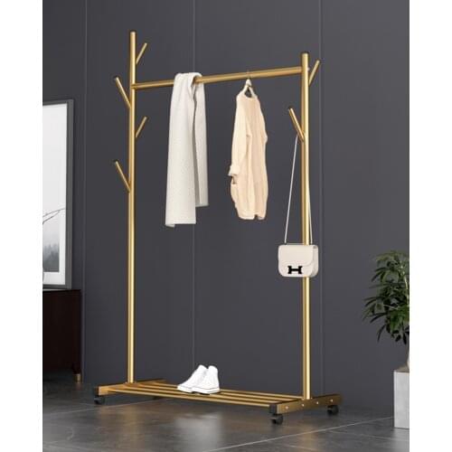 Single Pole Standing Coat Rack with Wheels Metal Hanger Bedroom Furniture Durable Floor Clothes Rack Hangers Golden Black