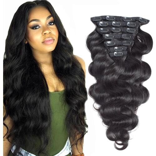 Full Head Wavy Clips In Human Hair Extensions Body Wave Malaysian Hair 120g Natural Color Hair Can Be Dyed