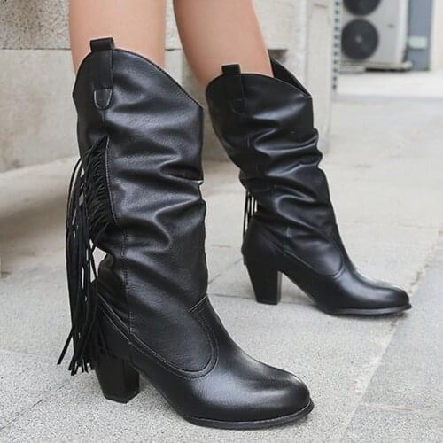 2021 Autumn Women Boots Pu Leather Wedge High Heel Ankle Boots Winter Cowboy Boots Fashion Western Boots Woman Denim Shoes