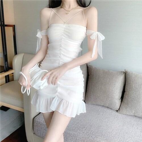 Women White Sexy Backless Mini Dress Elegant Dresses Sleeveless Summer Casual Sleeveless French Party Night Dress Women 2021
