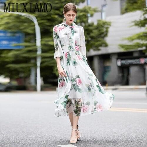 MIUXIMAO 2020 Summer Dress Runway Designer Flower Women Print Elegant Casual beach dress Long Dress Women vestidos