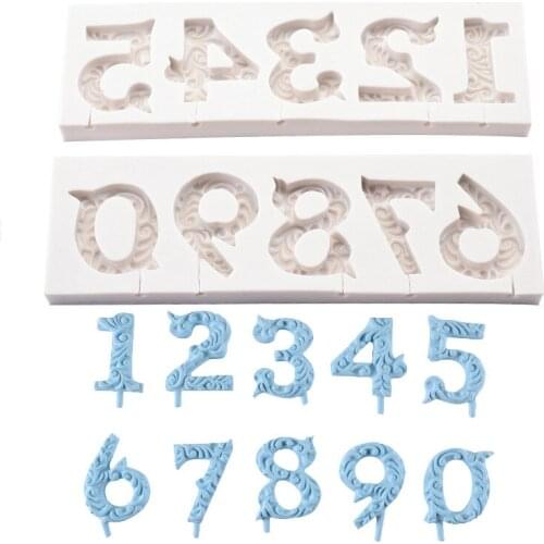 0-9 Digital Relief Lollipop Molds Fondant Cake Decorating Tools Silicone Sugarcrafts Chocolate Baking Molds For Cake Gumpaste