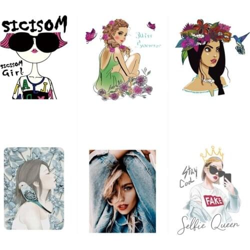 1Pcs Fashion Girls Patches DIY T-shirt jacket Women Iron on Patch Heat Transfer Sticker for Clothes Washable Applique Badges