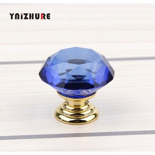 10pcs 30mm Real Top Fashion Kitchen Blue Gold Handles Diamond Crystal Glass Door Drawer Cabinet Furniture Handle Knob Screw