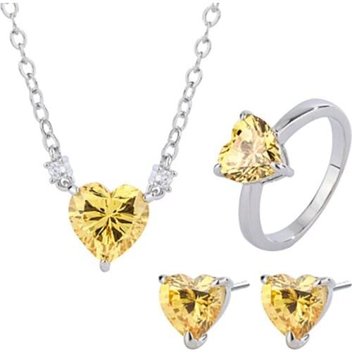 2021 New Trend Vintage Heart Citrine Gemstone Necklace/Earrings/Ring Party Engagement Set Elegant Wedding Fine Jewelry for Women