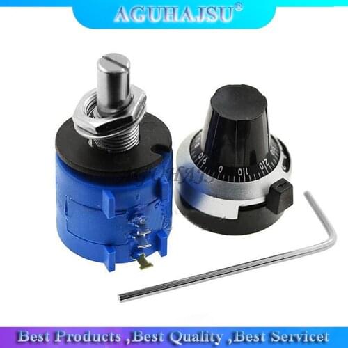 3590S-2 3590S Precision Multiturn Potentiometer 10 Ring Adjustable Resistor + 1PCS Turns Counting Dial Rotary 6.35mm Knob