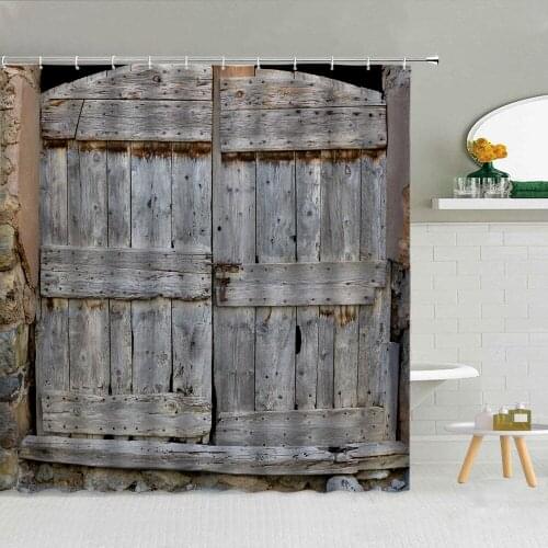 3D Old Vintage Wood Door Waterproof Bath Shower Curtain Wooden Pattern Bathroom Bathtub Decor Partition Waterproof Curtains Set