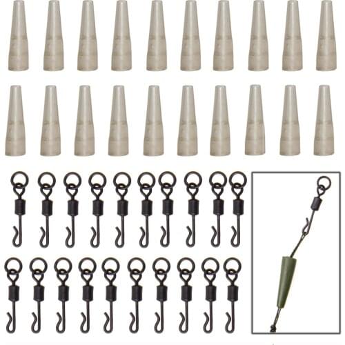 40Pcs Carp Fishing Pins Tail Rubber Tubes Matte Rolling Quick Change Swivels With Solid Ring For Carp Fishing Accessories