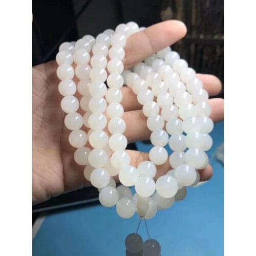 8mm Rare Nature Jade grade tridacna prayer Bead Bangle Necklace Giant clam 108 bead spirit peace bracelet