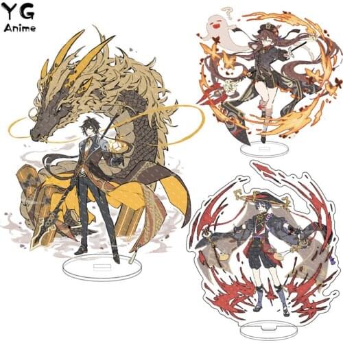 Anime Figure Genshin Impact Zhongli Diluc Venti Acrylic Stand Model Plate Desk Decor Standing Sign Klee Keqing Qiqi Fans Gifts