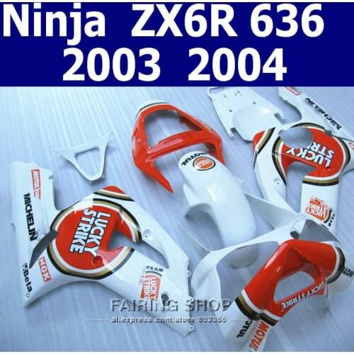 White Red Lucky Fairing kit For Kawasaki Ninja zx6r 03 04 2003 2004 Fairings ( Best plastic quality ) k12