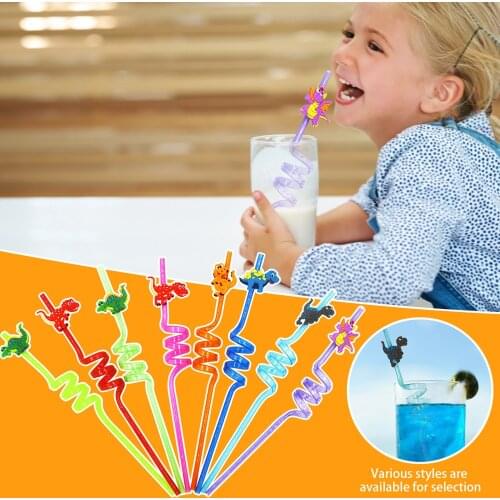 Reusable Straws For Kids Cartoon Party Decoration Gift Dinosaur Straw Funny Soft Child Birthday Party Supplies Accessories