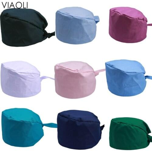 Breathable Solid color High Quality cartoon printing Elastic Scrubs hat pet shop lab hats beauty salon men and women Scrubs Caps