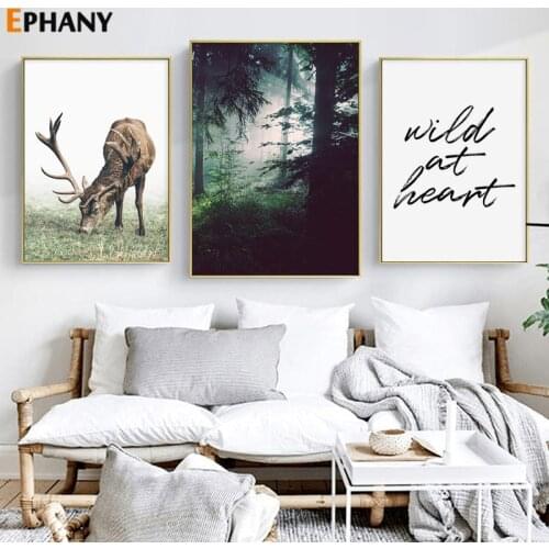 Forest Landscape Canvas Poster Nordic Style Wild Deer Wall Art Print Painting Decoration Picture Scandinavian Home Decor