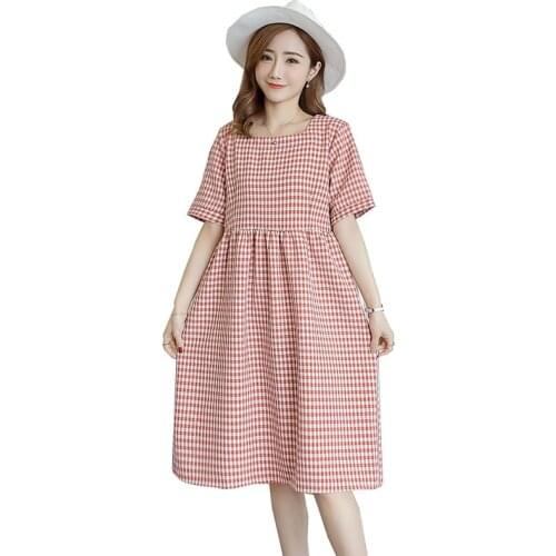 Plaid Cotton Linen Maternity Dress Sweet Summer Loose Clothes for Pregnant Women Pregnancy Clothes Dress