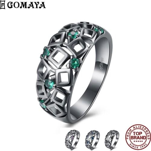 GOMAYA Square Hollow Out Rings For Women Vintage Elegant Classic Trendy Round Shape Zirconia Ring Fit Party Prom To Girlfriend