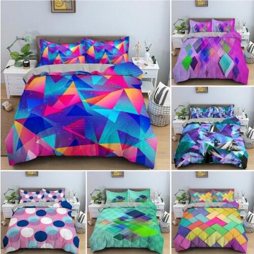 Colorful Geometry Pattern Bedding Set Soft Luxury Duvet Cover Pillowcase King Twin Size Bedclothes For Bedroom Decor 2/3PCS