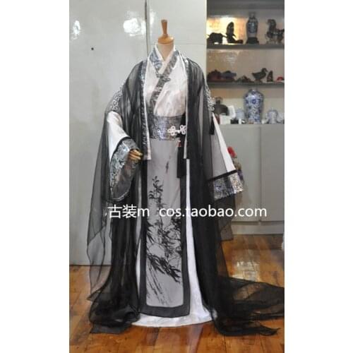 Anime Sha Po Lang Gu Yun Cosplay Costume Black White Bamboo Ink Print Male Costume Ancient Chinese Han Fu Costume