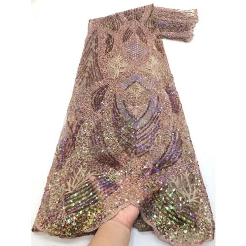 Beautiful African Lace Fabric 2021 High Quality Sequined Lace Embroidery Nigeria Mesh Fabric 5 Yards Sewing Fabric D4525