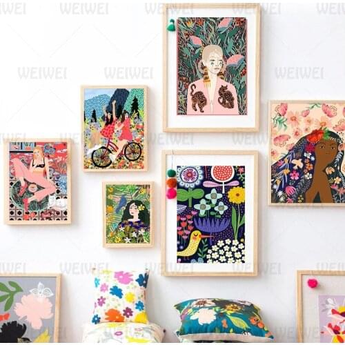 Colorful Abstract Fashion Moroccan Girl Wall Art Canvas Painting Nordic Posters and Prints Wall Pictures for Living Room Decor