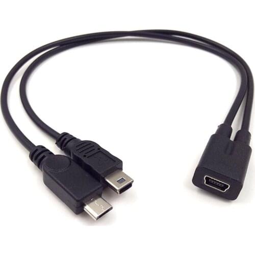 Mini USB 1 to 2 Y Splitter Cable, USB 2.0 Mini 5-Pin Female to Male + Micro USB Male Converter High Speed Charging Cable Cord