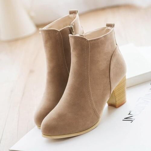 Fashion Spring Autumn Women Ankle Boots Pointed Toe Zipper Thick Square Heel Martin Boots Ladies Worker Boots Black Size 35-40
