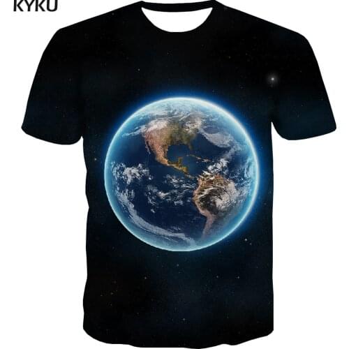 KYKU Brand World Globe T shirt Men Galaxy T-shirts 3d Space Anime Clothes Black Tshirts Casual Mens Clothing Hip hop Fashion