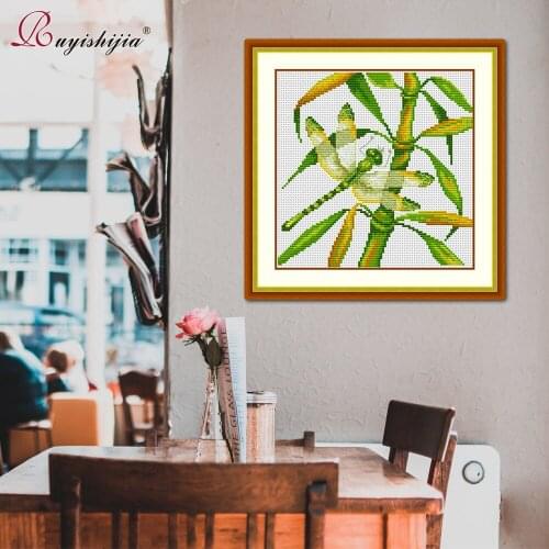 RUYISHIJIA Cross Stitch Set by Starter Kits Beginners Needlework Embroidery Decorative painting Bamboo leavesCross-stitch