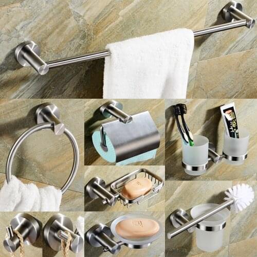 Stainless Steel Bathroom Hardware Set Brushed Towel Rack Toilet Paper Holder Towel Bar Hook Bathroom Accessories