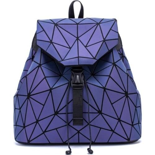 2021 New Luminous Backpack Colorful Geometric Backpack Womens Fashion Folding Rhombic Girls' Party Trip Purple