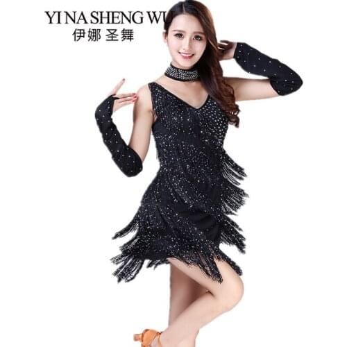 New Arrival! Latin Dance Dress Suspenders Tassel Stage Performance Costumes Latin Dance Practice / Competition Sequins Clothing