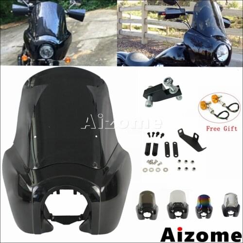 Motorcycle 15" Iridium Windshield Front Headlight Fairing For Harley Cafe Racer Dyna Street Fat Bob Low Rider FXR FXD 2007-2017