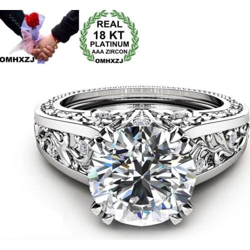 OMHXZJ Wholesale European Fashion Woman Man Party Wedding Gift Luxury Round White Zircon 18KT White Gold Rose Gold Ring RR461